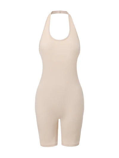 Ribbed Halter Neck Low Back Bodysuit