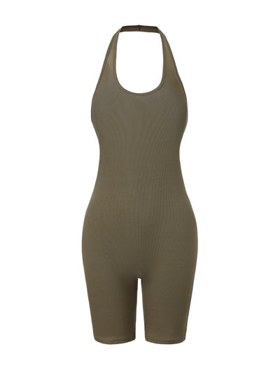Ribbed Halter Neck Low Back Bodysuit