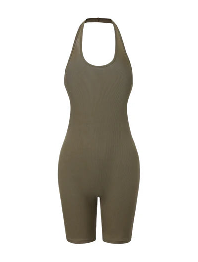 Ribbed Halter Neck Low Back Bodysuit
