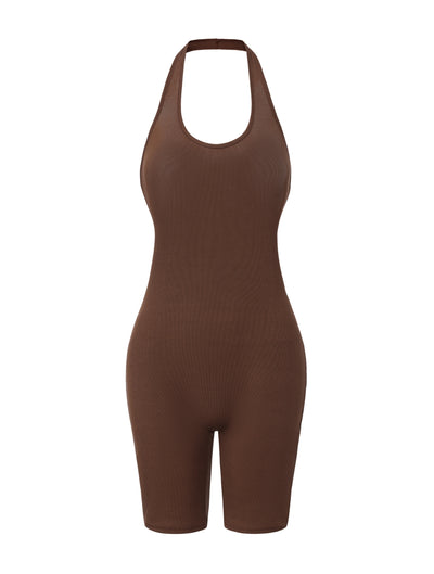 Ribbed Halter Neck Low Back Bodysuit