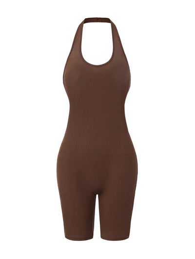 Ribbed Halter Neck Low Back Bodysuit