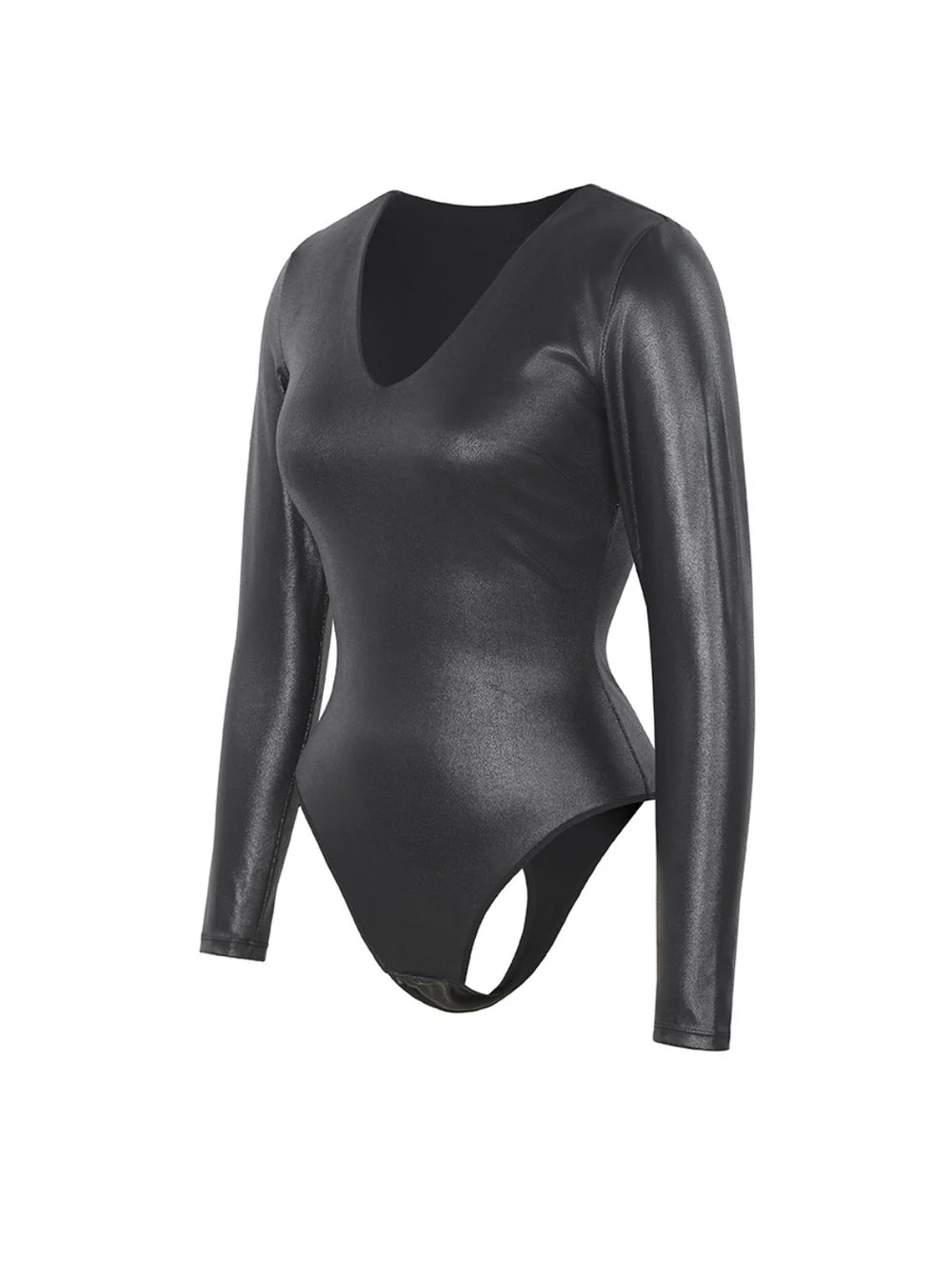 Leather Look Long Sleeve Bodysuit